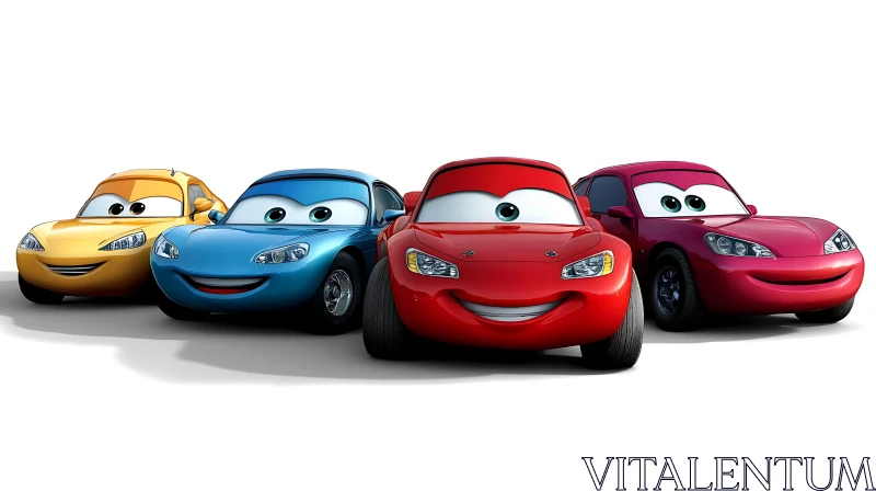 Cartoon Cars with Expressive Faces AI Image