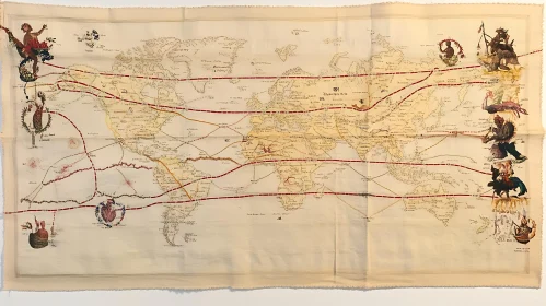 Vintage World Map with Decorative Illustrations