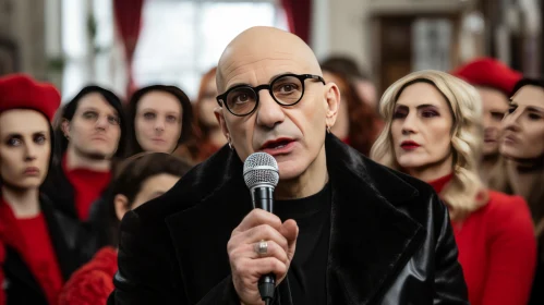 Captivating Speech by a Charismatic Bald Man with Glasses