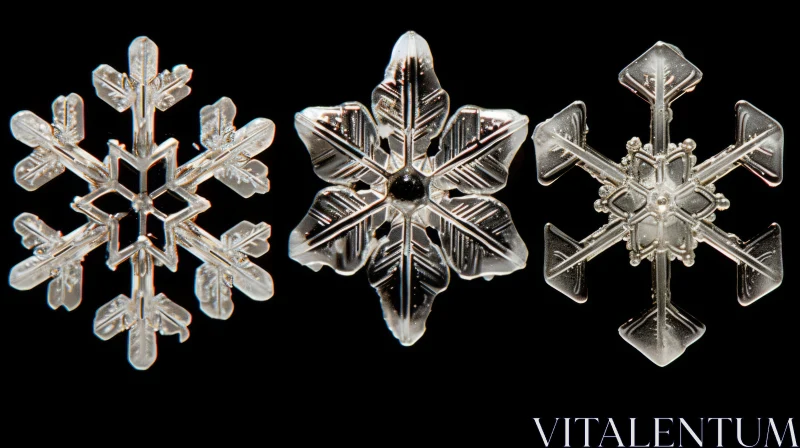 Exquisite Macro Photography of Snowflakes on Black Background AI Image