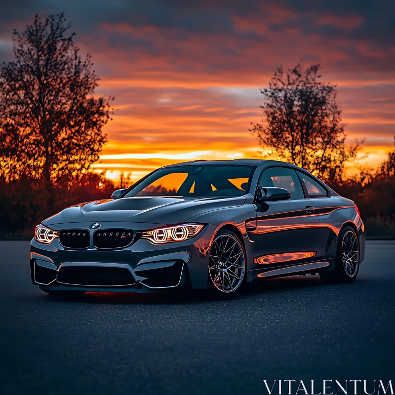 Sleek Black Car at Dusk AI Image