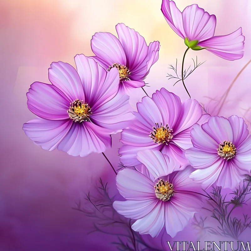 Radiant Pink and Purple Cosmos Flowers AI Image