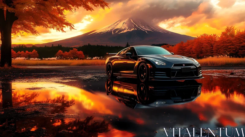 AI ART Sleek Sports Car at Dusk with Scenic Backdrop