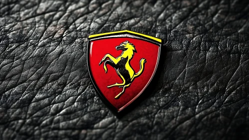 Ferrari Emblem on Rugged Leather Surface