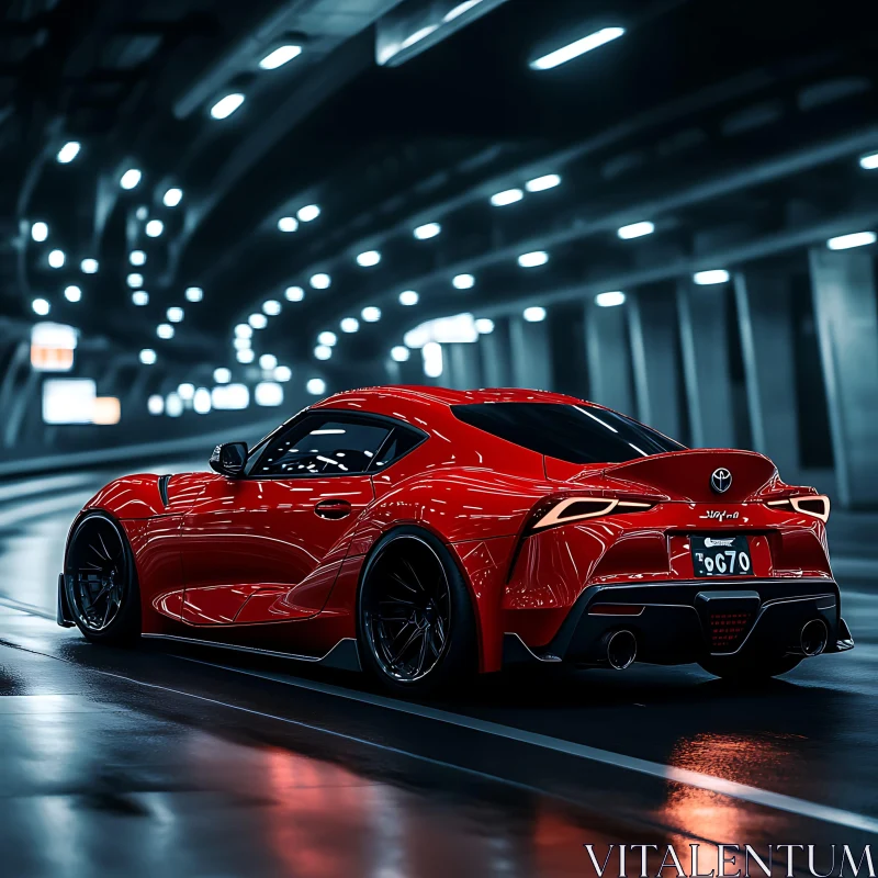 Sleek Red Sports Car in Urban Tunnel AI Image