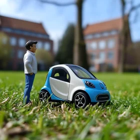 Toy Model Car with Miniature Figure in Daytime Park