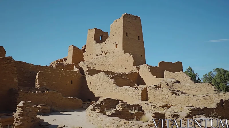 Historic Sandstone Ruins in Desert Landscape AI Image