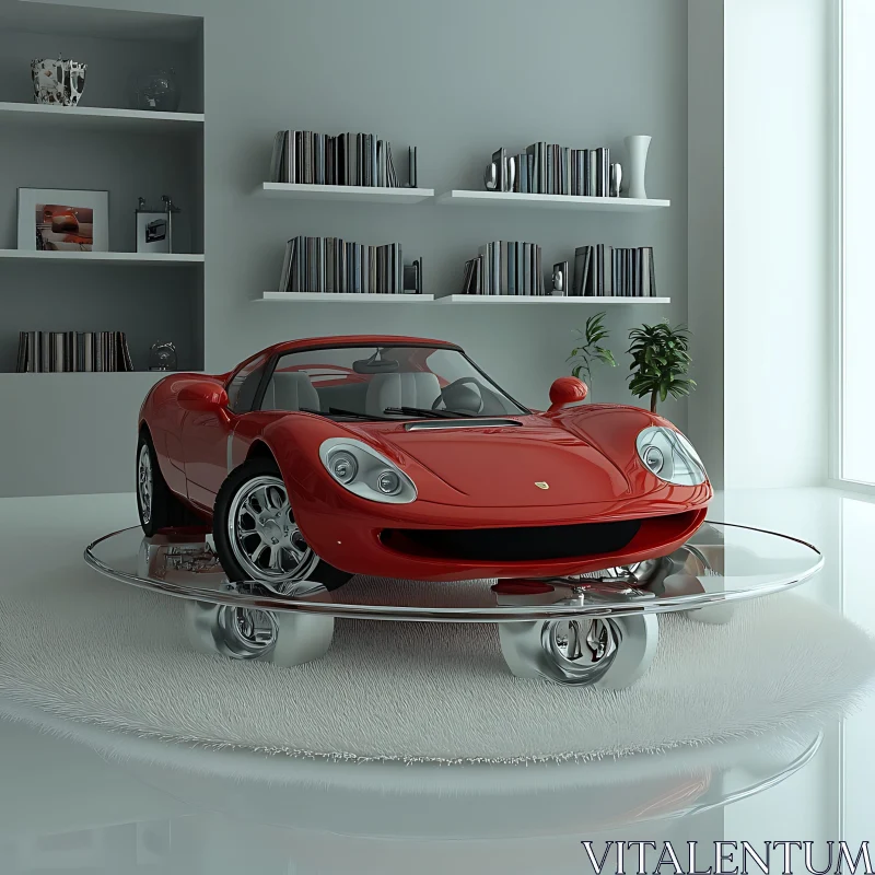 Luxury Red Sports Car in Contemporary Room AI Image