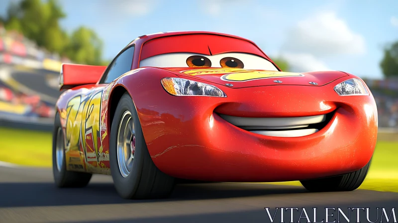 Animated Red Racing Car with Expressive Eyes AI Image