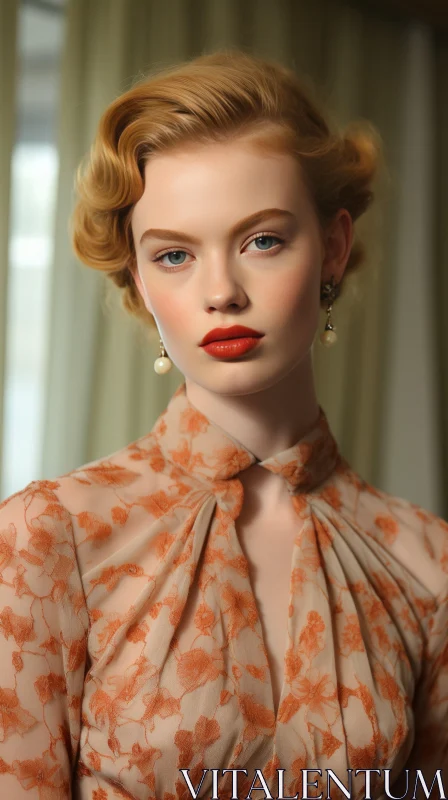 Captivating Beauty in an Orange Dress: Vintage Charm and Intricate Detail AI Image