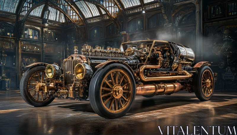 Luxurious Antique Car with Steampunk Details AI Image