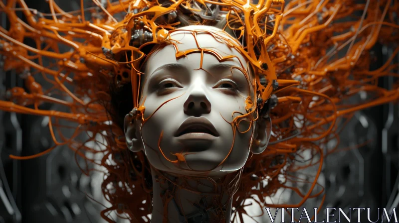 Woman with Orange Wires - Surreal Sci-Fi Artwork AI Image