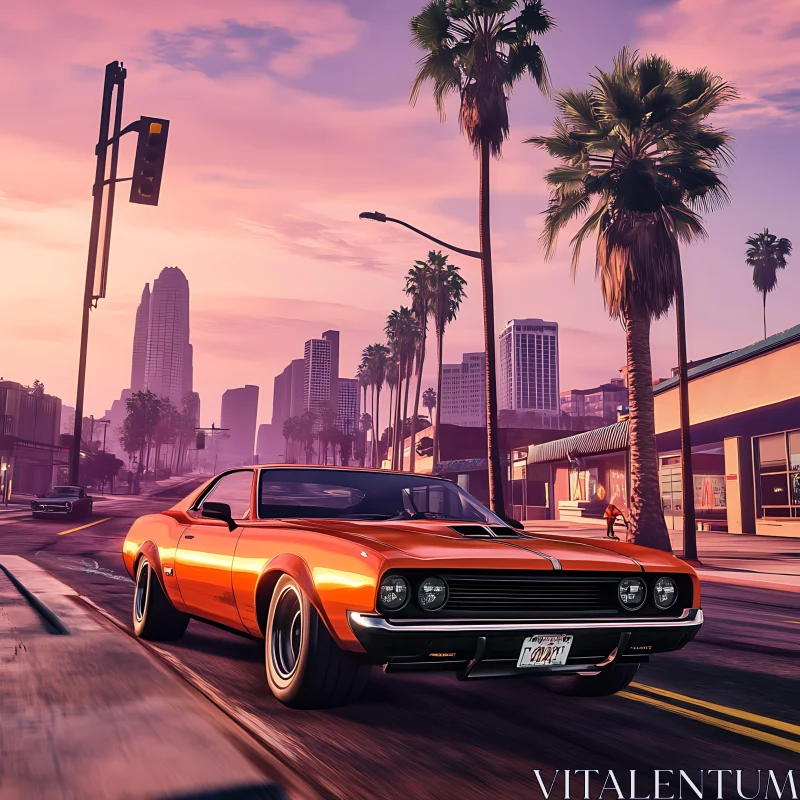 Classic Muscle Car at Sunset AI Image