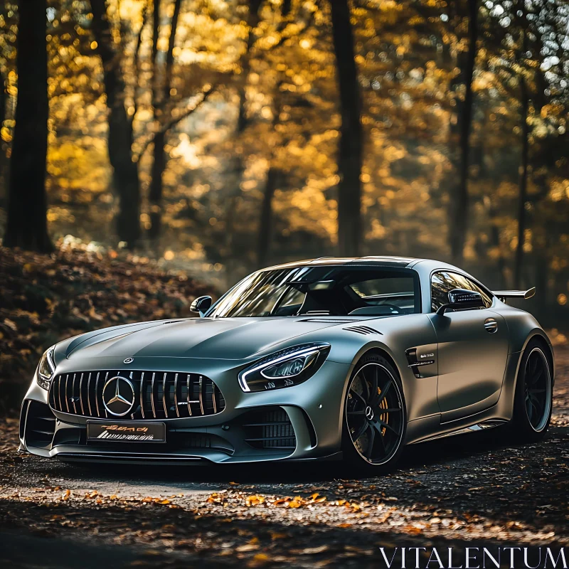 Luxury Sports Car Amidst Autumn Woods AI Image