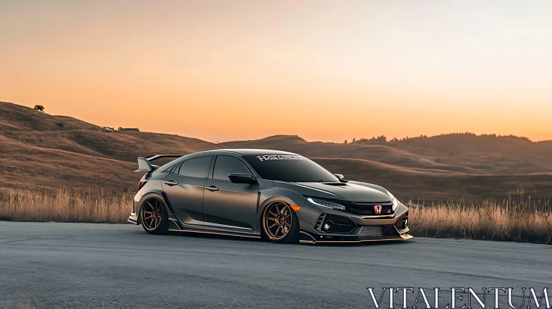 Black Sportscar on Countryside Road AI Image