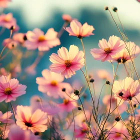 Sunlit Garden with Pink Blossoms