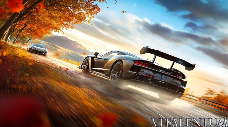 Autumn Highway Pursuit with Supercars AI Image