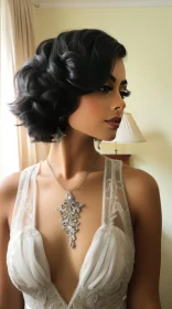 Captivating Vintage Wedding Hairstyle with Modern Jewelry