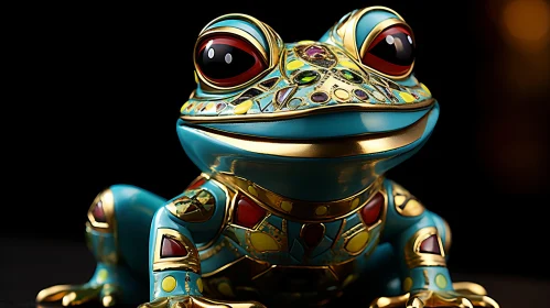 Gold-Trimmed Blue Frog Statue - A Study in Precisionism and Cloisonnism