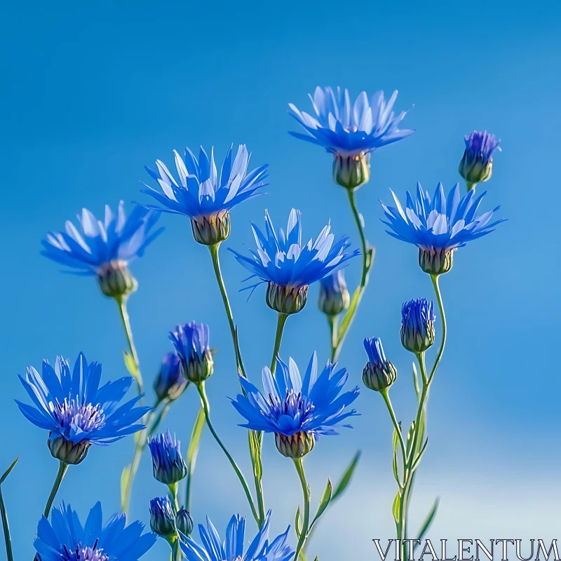 Serene Cluster of Blue Cornflowers AI Image