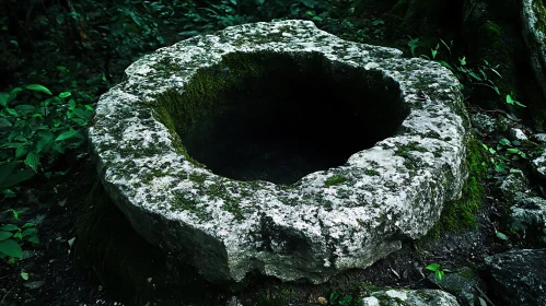 Mystical Ancient Cylinder Stone in Forest