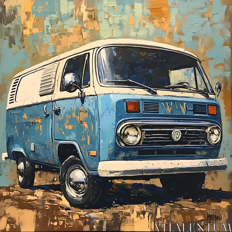 Retro Blue Van Art - Classic Vehicle Painting AI Image