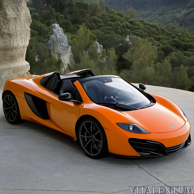 Orange Convertible Sports Car with Forest Background AI Image