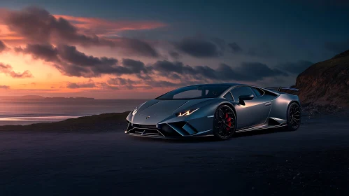 Luxury Car at Sunset by the Coast