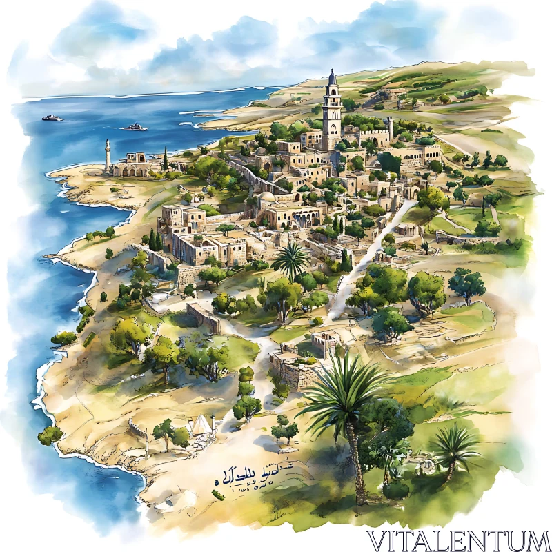 AI ART Historic Mediterranean Coastal Village