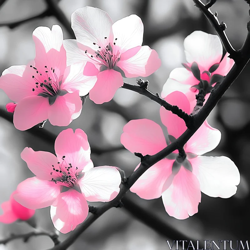 Close-up of Pink and White Cherry Blossom Blossoms AI Image