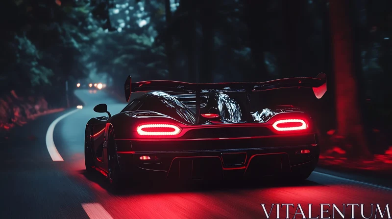 Night Drive with a Supercar in the Forest AI Image