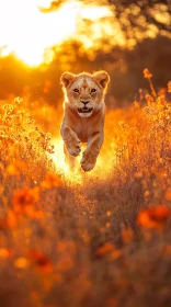 Vibrant Lion in Golden Meadow