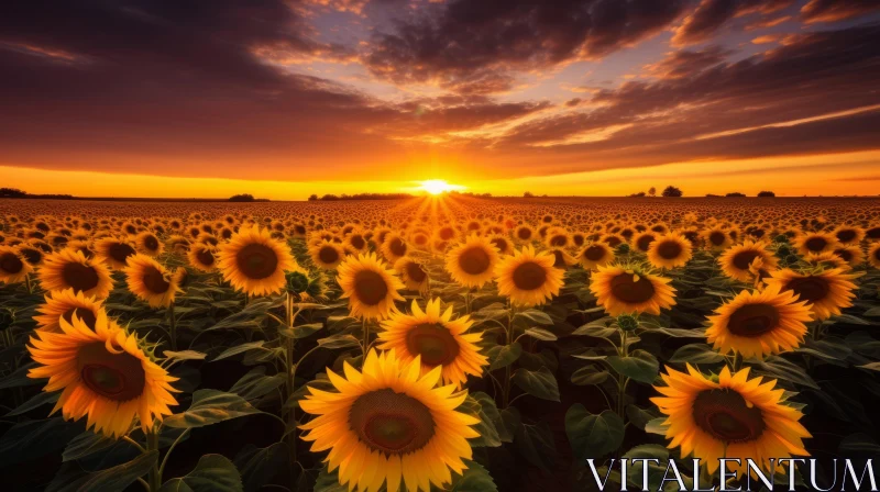 Sunflower Field under Summer Sunset - A Romantic Backdrop AI Image