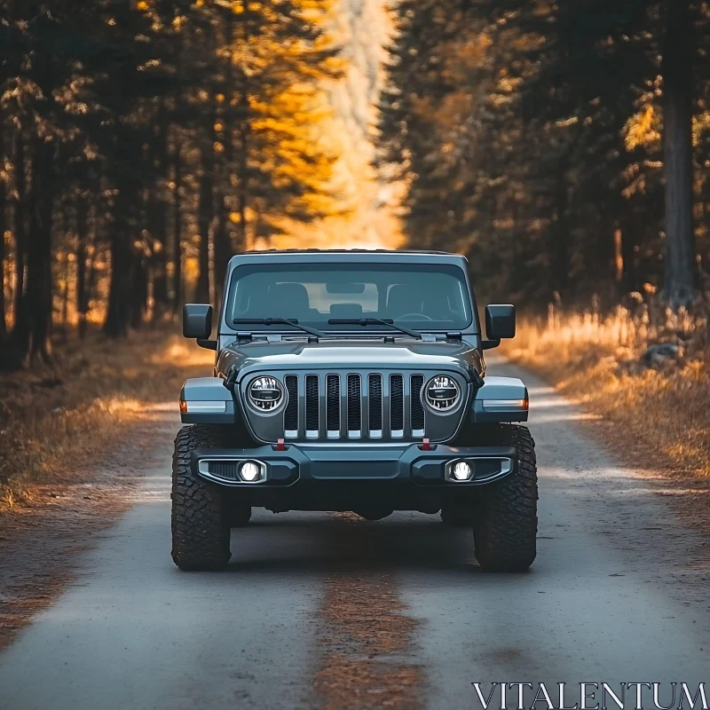 Adventurous SUV in Autumn Forest AI Image