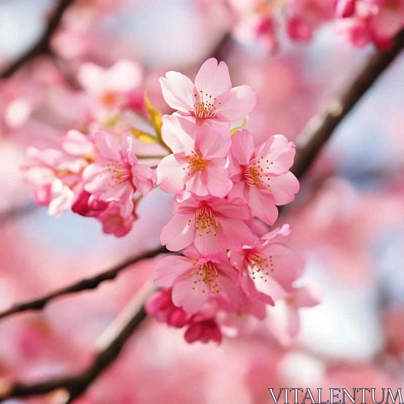 Pink Cherry Blossoms Blooming AI Image