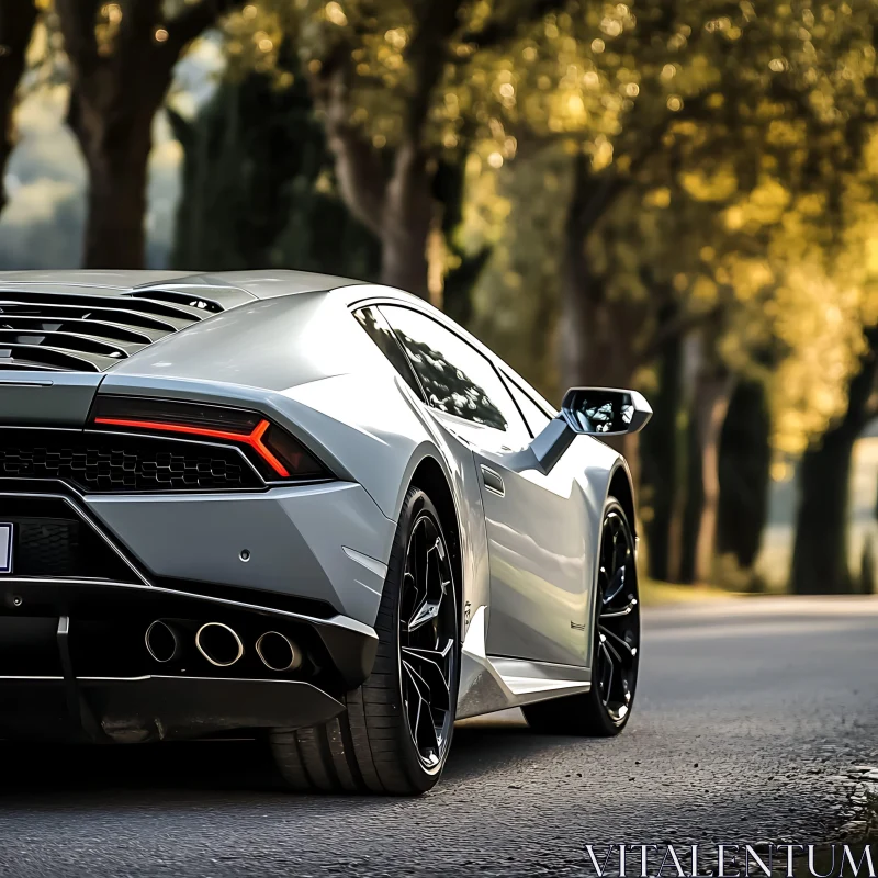 Rear View of Elegant Silver Sports Car AI Image