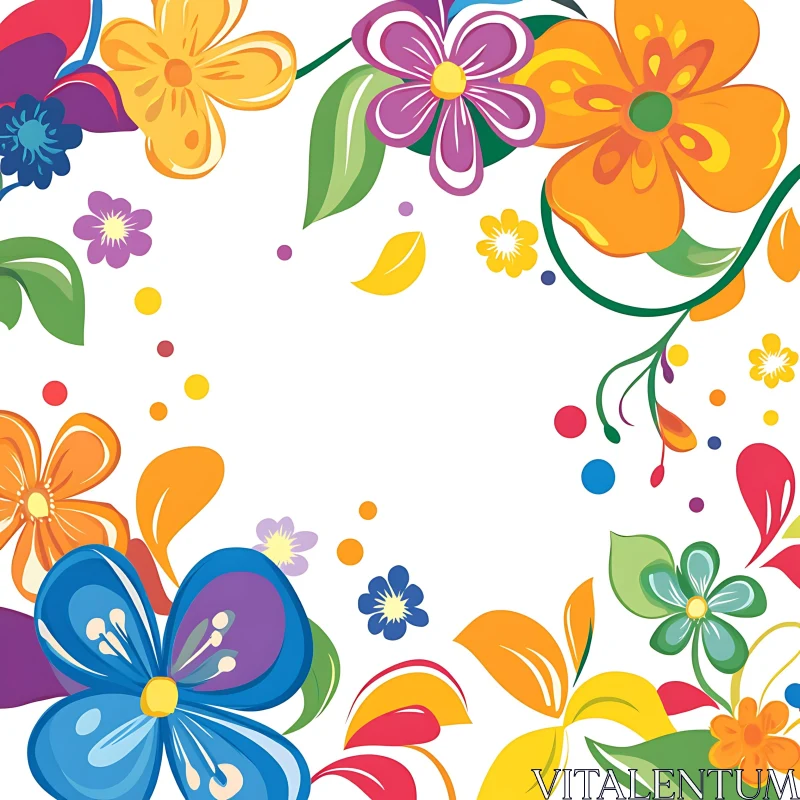 Vibrant Floral Pattern with Various Flowers and Leaves AI Image