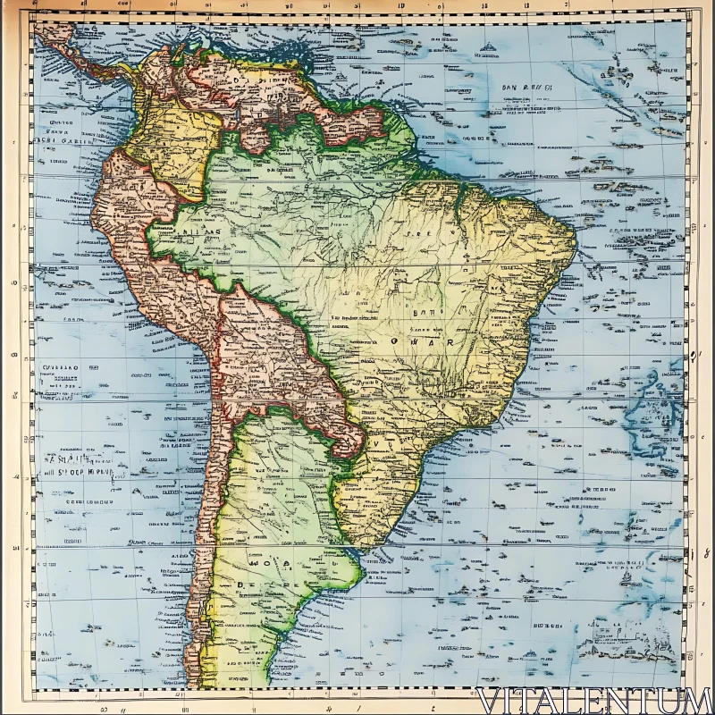 Vintage South American Geography Map AI Image