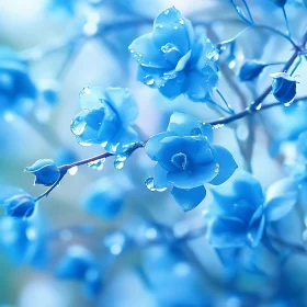 Delicate Blue Blossoms with Dew