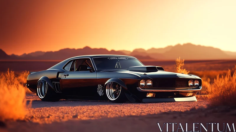 AI ART Classic Muscle Car with Sunset Backdrop