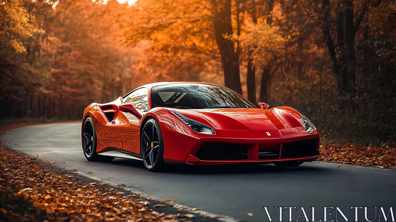 AI ART Luxury Red Car in Fall