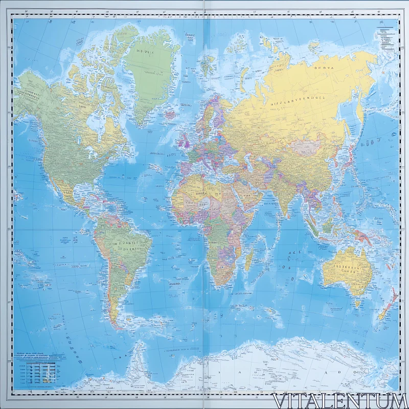 World Atlas Map with Countries and Cities AI Image