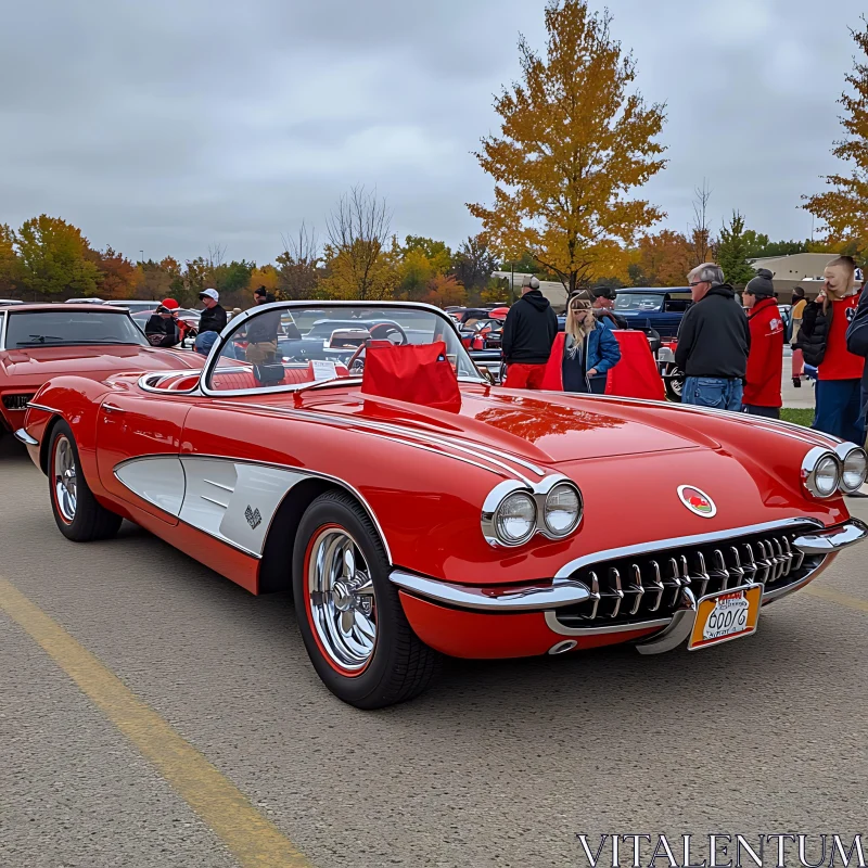 Vintage Red Convertible Car Display AI Image