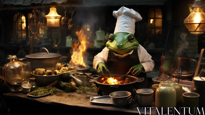 Frog Chef in a Lively Tavern Scene: Matte Painting Masterpiece AI Image