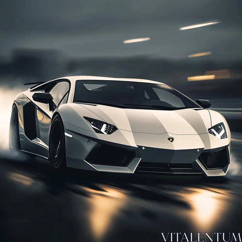 Lamborghini Supercar Speeding on Wet Road AI Image