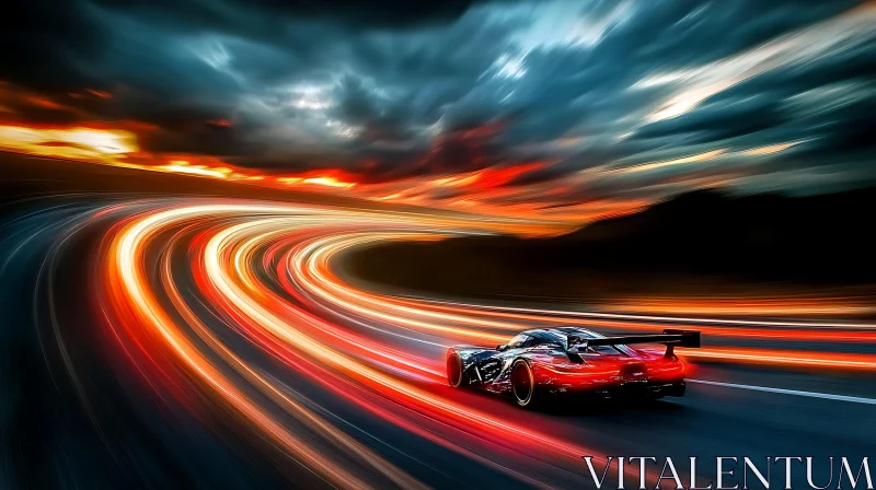 Sports Car in Motion on Curving Road AI Image