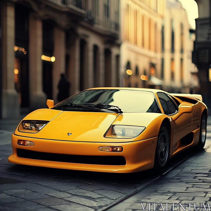 Luxury Yellow Sports Car in Urban Setting AI Image