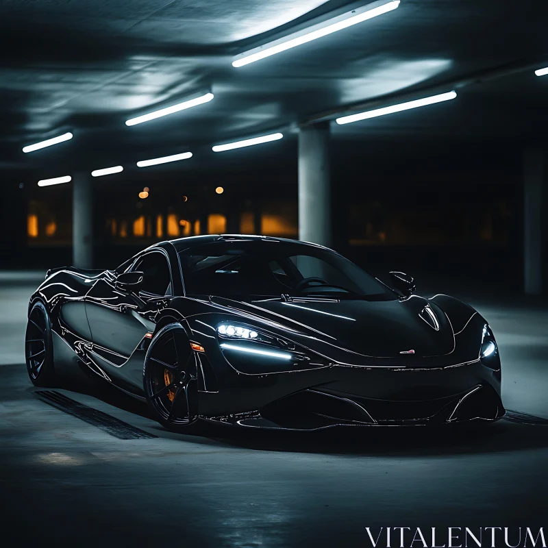 Luxury Black Sports Car in Modern Setting AI Image