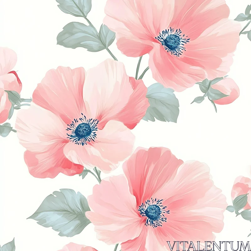 Delicate Artistic Illustration of Pink Poppies AI Image