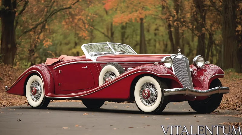 Classic Red Convertible amidst Autumn Scenery AI Image